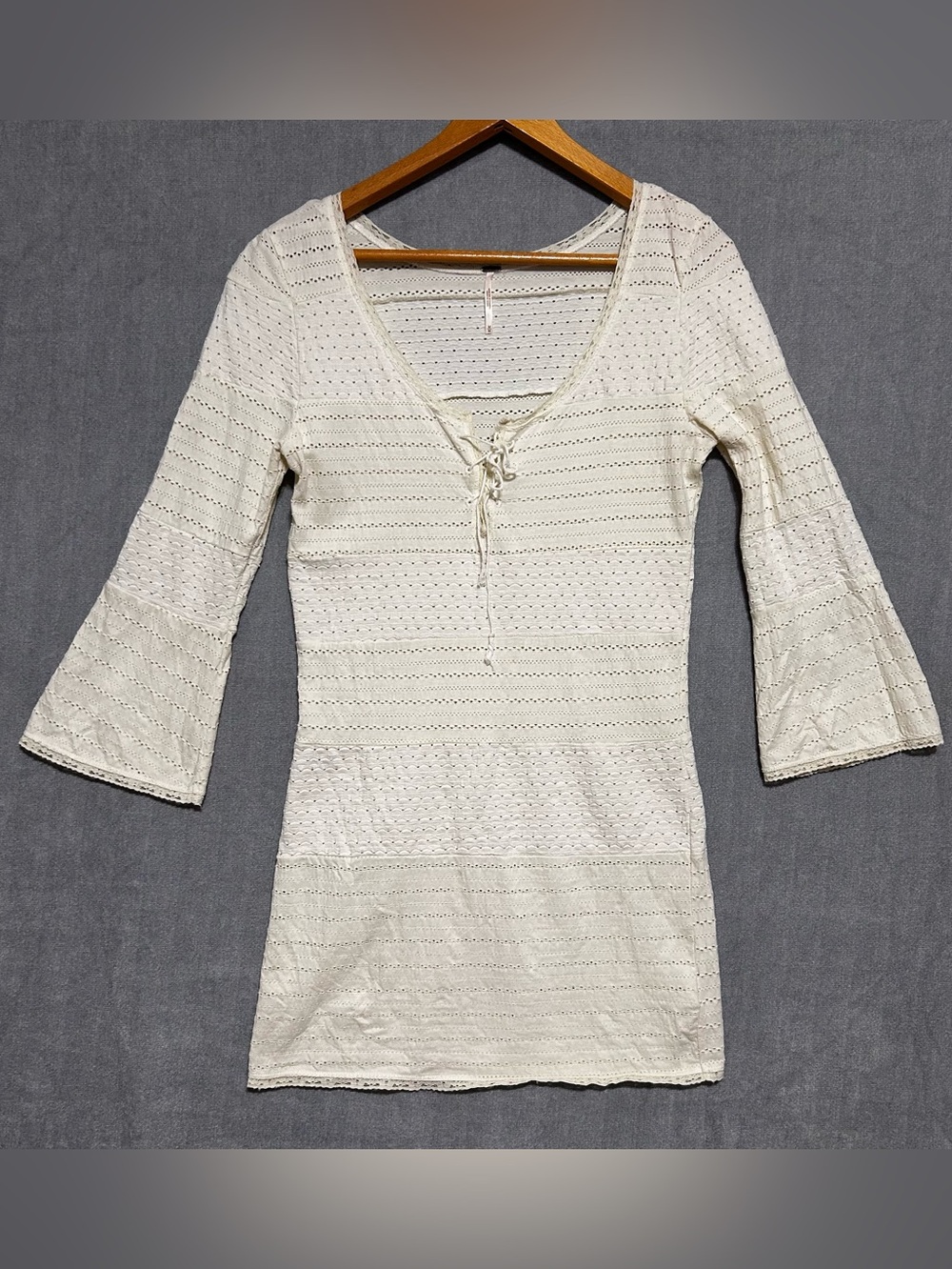 Free People Lace Tunic Dress Medium Cream Ivory Long Sleeve